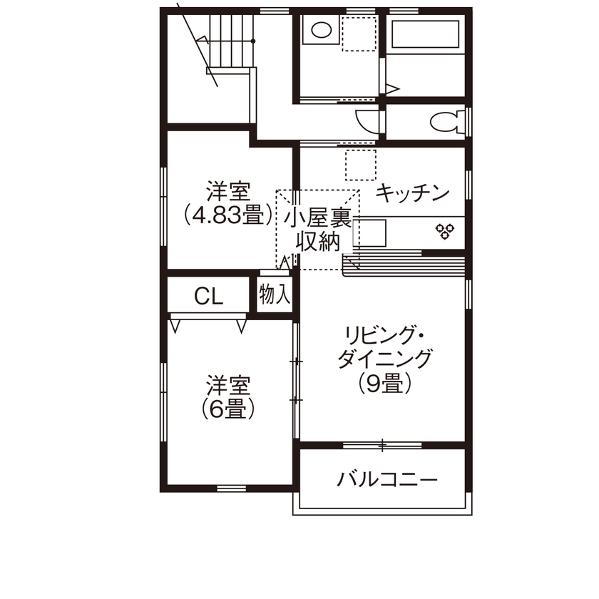 リンクワークス 【郡山市｜1940万円/延床37坪】ドッグランも！ワンちゃんが快適に過ごせるペットショップを併設した2階建ての間取り図（2LDK+店舗）2階
