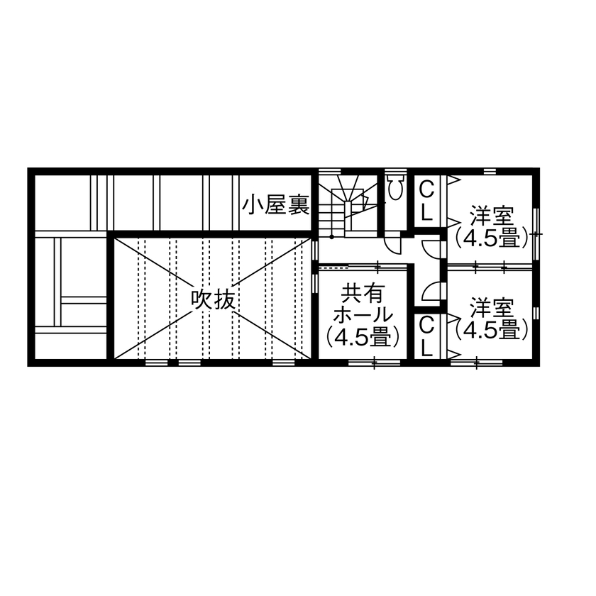 リンクワークス 【本宮市｜2200万円/延床36坪】青空を楽しめる開放的な吹抜けリビングが実現。大好きな電車が眺められる子ども部屋もの間取り図（4LDK）2階