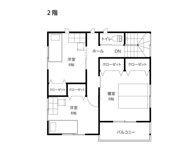 リンクワークス 【福島県｜1800万円台/延床34坪】快適なライフスタイルを求めて内外のかかわりを追求した住まいの間取り図（4LDK）2階