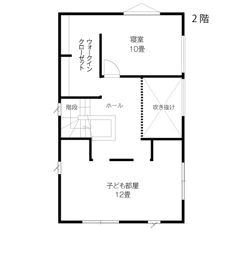 エルハウス（茅野市・諏訪市・松本市） 【3LDK２階建て】明るく開放感のあるリビングと土間風のキッチンが印象的な家の間取り図（3LDK（将来間仕切り））２階