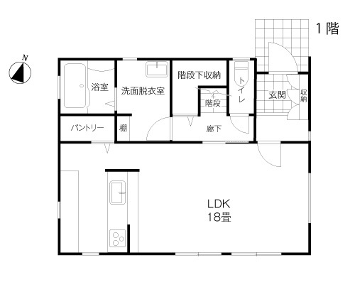 エルハウス（茅野市・諏訪市・松本市） 【3LDK２階建て】家族が集うリビングの快適さとライフスタイルを反映させた家の間取り図（3LDK）１階