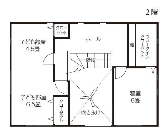 エルハウス（茅野市・諏訪市・松本市） 【3LDK2階建て】気分はアジアンリゾート！吹き抜けのある優雅な家の間取り図（3LDK）２階