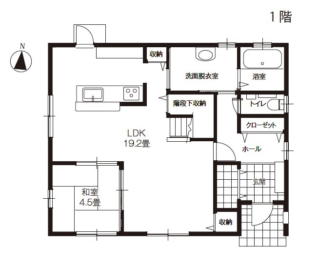 エルハウス（茅野市・諏訪市・松本市） 【4LDK2階建て】おうちの中は運動場！子どもが丈夫に育つ回遊式の家の間取り図（4LDK）１階