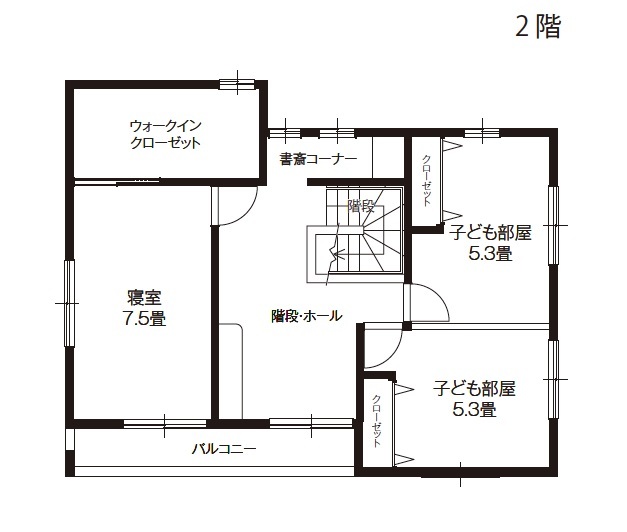 エルハウス（茅野市・諏訪市・松本市） 【4LDK2階建て】おうちの中は運動場！子どもが丈夫に育つ回遊式の家の間取り図（4LDK）２階
