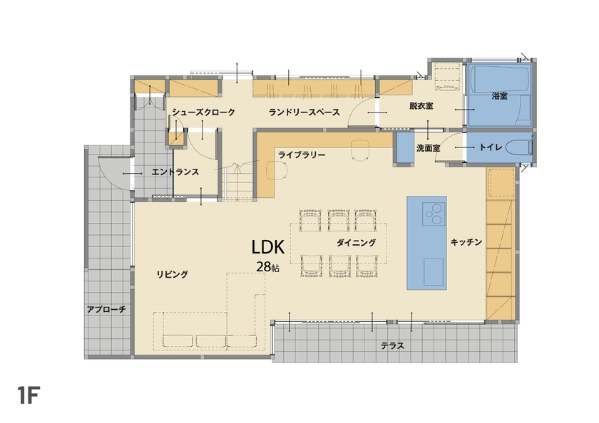三和エステート 【注文住宅/間取りあり】本が主役の家の間取り図（4LDK）１階