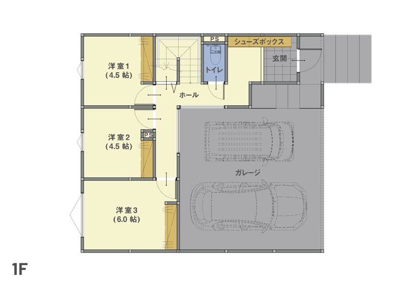 三和エステート 【2500～2999万円台/夫婦/31.6坪】「BBQのできる広々ルーフバルコニーがあるビルトインガレージの家」の間取り図（3LDK）1階