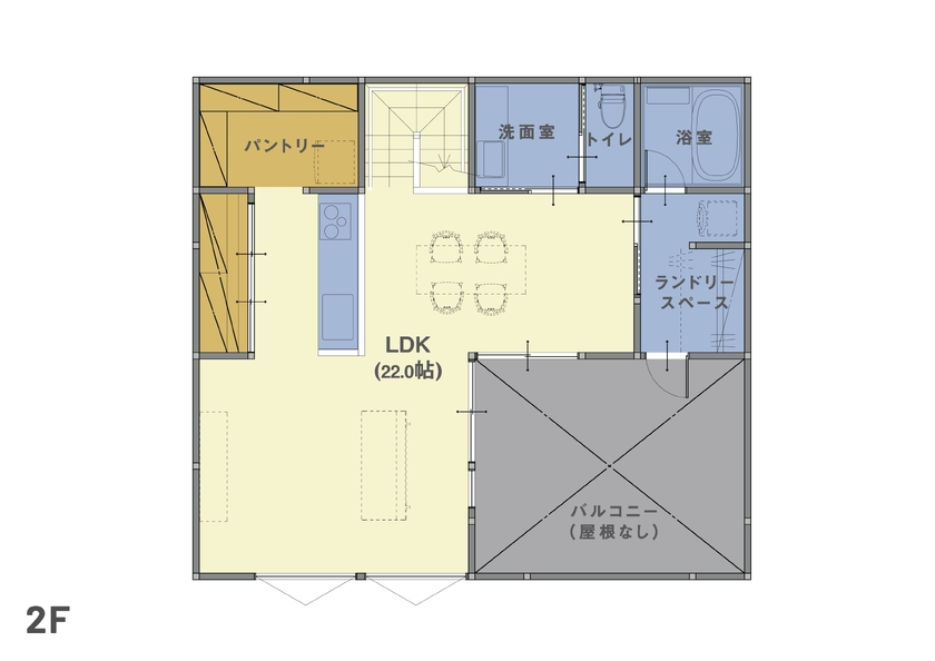 三和エステート 【2500～2999万円台/夫婦/31.6坪】「BBQのできる広々ルーフバルコニーがあるビルトインガレージの家」の間取り図（3LDK）2階