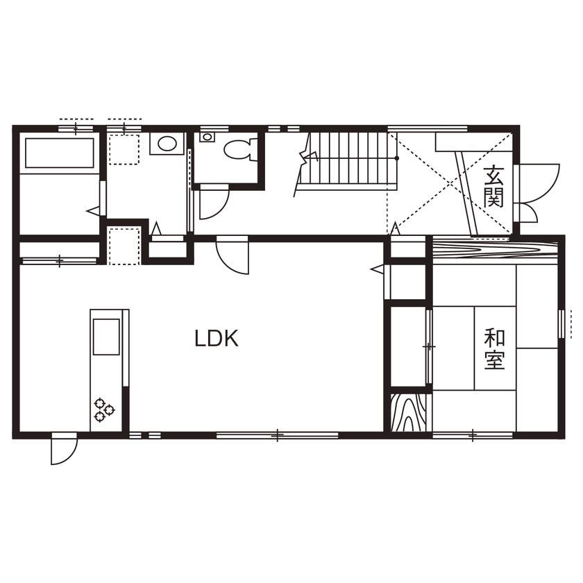 フロックス 【大阪/1000万円台で叶えた！/変形地/土地探し】南からたっぷりと自然光が入る開放感いっぱいの家の間取り図（4LDK）1階