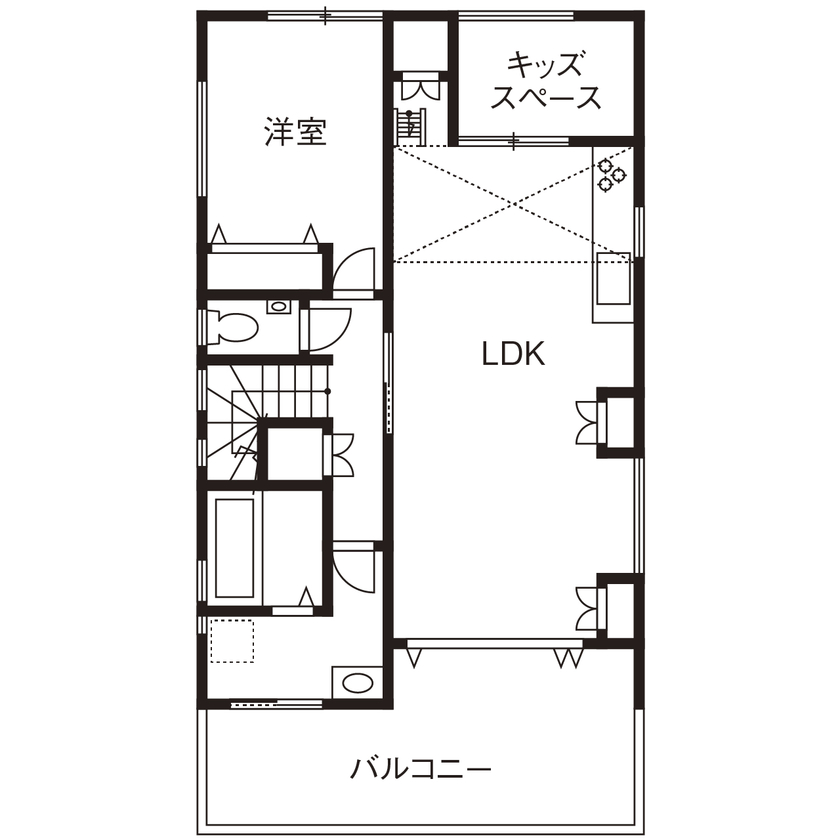 フロックス 【大阪/2000万円台/延床35坪/間取り図有】シンプルモダンでおしゃれな外観と電力は自給自足で省エネにの間取り図（4LDK）2階