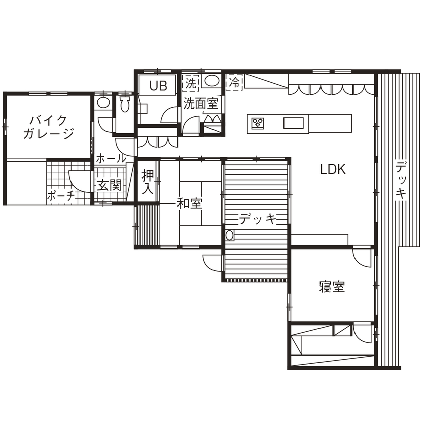 thinks  【平屋/2,400万円台/シンプルモダン】そこで過ごす『時』の流れを堪能。『自分』が『自分』に還れる住まいの間取り図（2LDK）１階