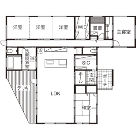 thinks  【平屋/2,600万円台/シンプルモダン】ゆっくりとした時間の流れを満喫。便利な家事動線で暮らしを楽しむ家の間取り図（4LDK）1階