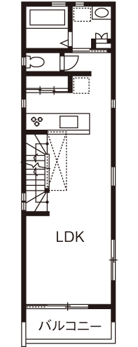 桝田工務店 【2000万円台|3階建て|ビルトインガレージ|間取り図有】間口3.5ｍの狭小地でもモダンで広がりのあるお家の間取り図（4LDK）２階