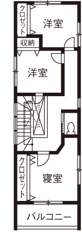 桝田工務店 【2000万円台|3階建て|ビルトインガレージ|間取り図有】間口3.5ｍの狭小地でもモダンで広がりのあるお家の間取り図（4LDK）３階