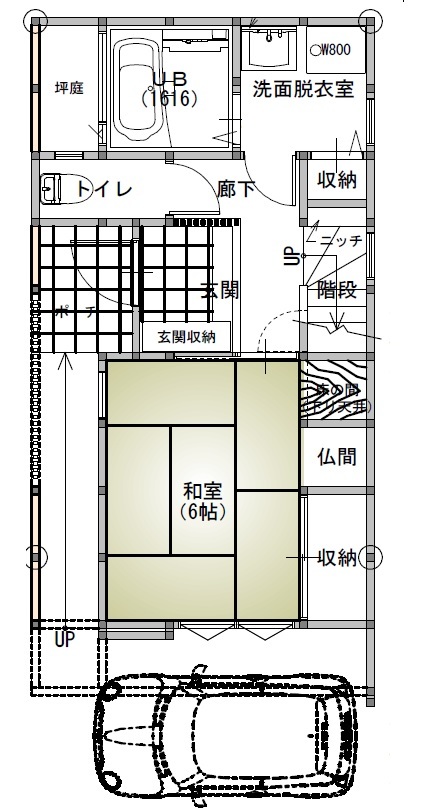 桝田工務店 【大阪市内│3階建て│狭小敷地21坪】土地の探し方伝授と巧みな設計力で叶えた広々リビングのお家の間取り図（3LDK）１階