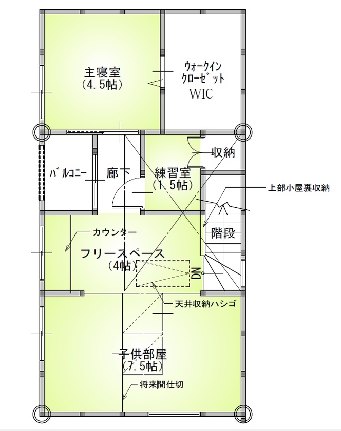 桝田工務店 【大阪市内│3階建て│狭小敷地21坪】土地の探し方伝授と巧みな設計力で叶えた広々リビングのお家の間取り図（3LDK）３階