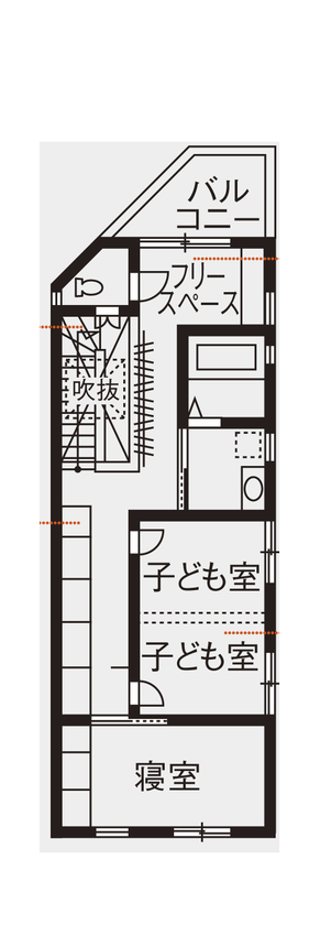 桝田工務店 【大阪市内|1900万円台|2階建て|27坪|間取り図有】リビング階段と収納に優れたオーダー家具がかわいいお家の間取り図（3LDK）2階