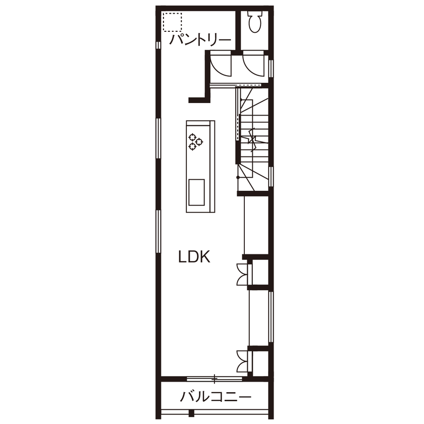 桝田工務店 【大阪市阿倍野区│3階建て│狭小地20坪】街なかで青空とグランピング気分を愉しむ、屋上のある都市型住宅の間取り図（3LDK）2階