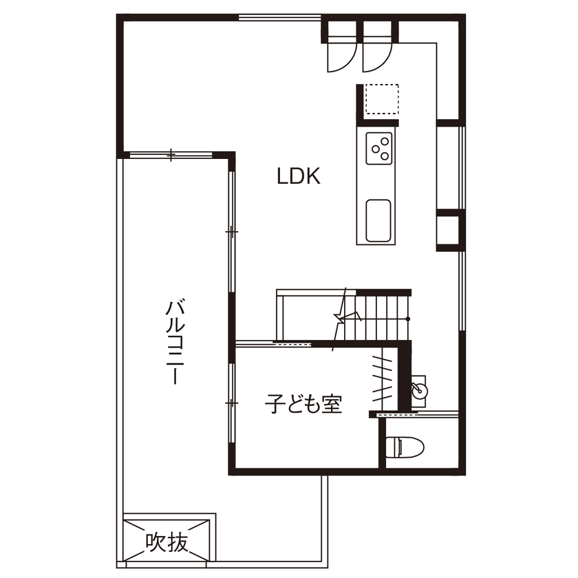 桝田工務店 【大阪市阿倍野区│2階LDK│3000万円台｜間取り図有】住宅密集地とは思えない大空間　青空リビングのある家の間取り図（3LDK）2階