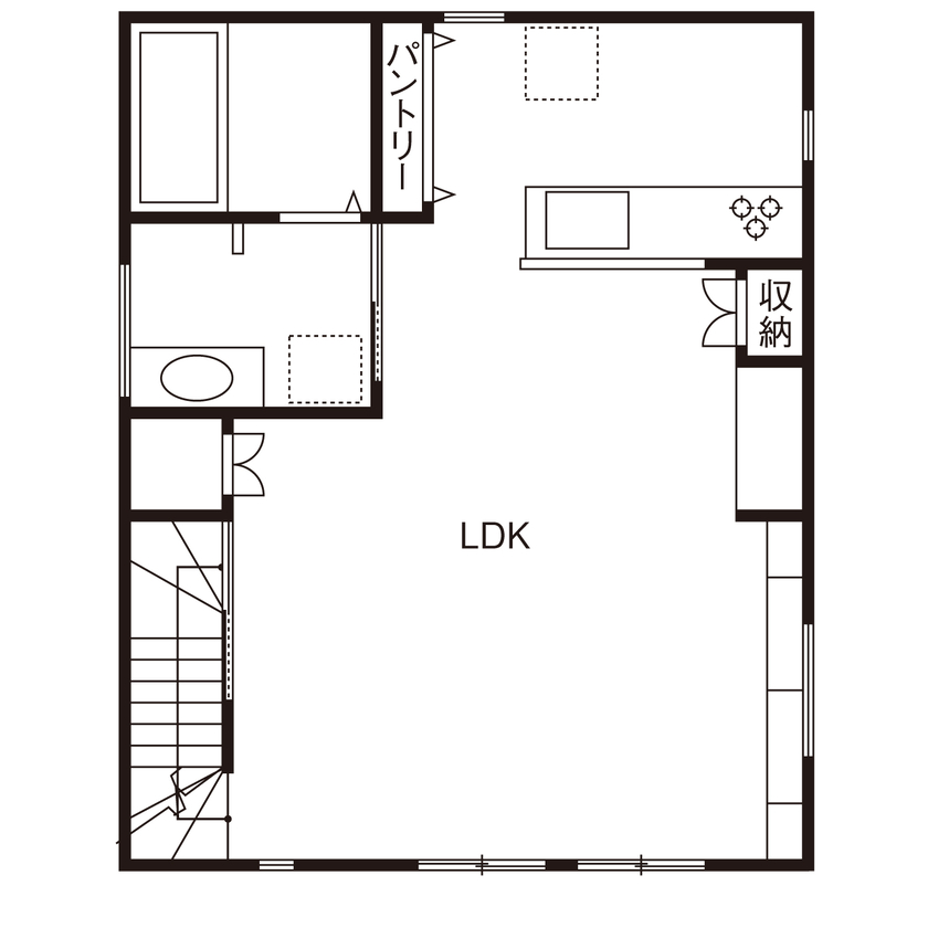桝田工務店 【大阪市内|3000万円台|3階建て|狭小地20.3坪|間取り図有】広々LDK＆屋上の贅沢空間が魅力のガレージハウスの間取り図（3LDK）2階