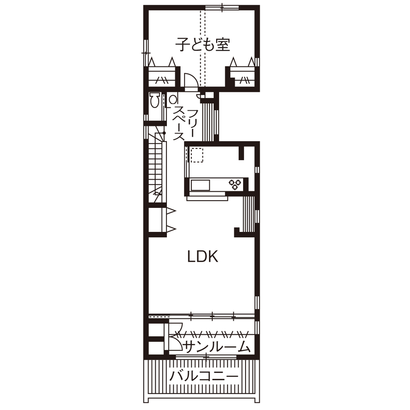 桝田工務店 【大阪市内|4000万円～|2階建て|間取り図有】非日常を味わう離れの和室に、自然光溢れるLDKのある家の間取り図（4LDK）2階