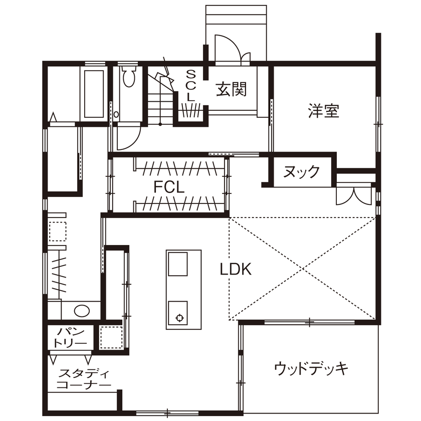 桝田工務店 【河内長野市|2000万円台|2階建て|間取り図有】回遊動線と計算された収納が秀逸。家事ストレスフリーの家の間取り図（3LDK＋書斎）1階