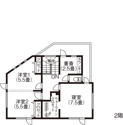 maida koumuten 【ビルトインガレージ/北広島市/3LDK/間取り】ビルトインガレージ×アメリカンビンテージの家の間取り図（3LDK）2階