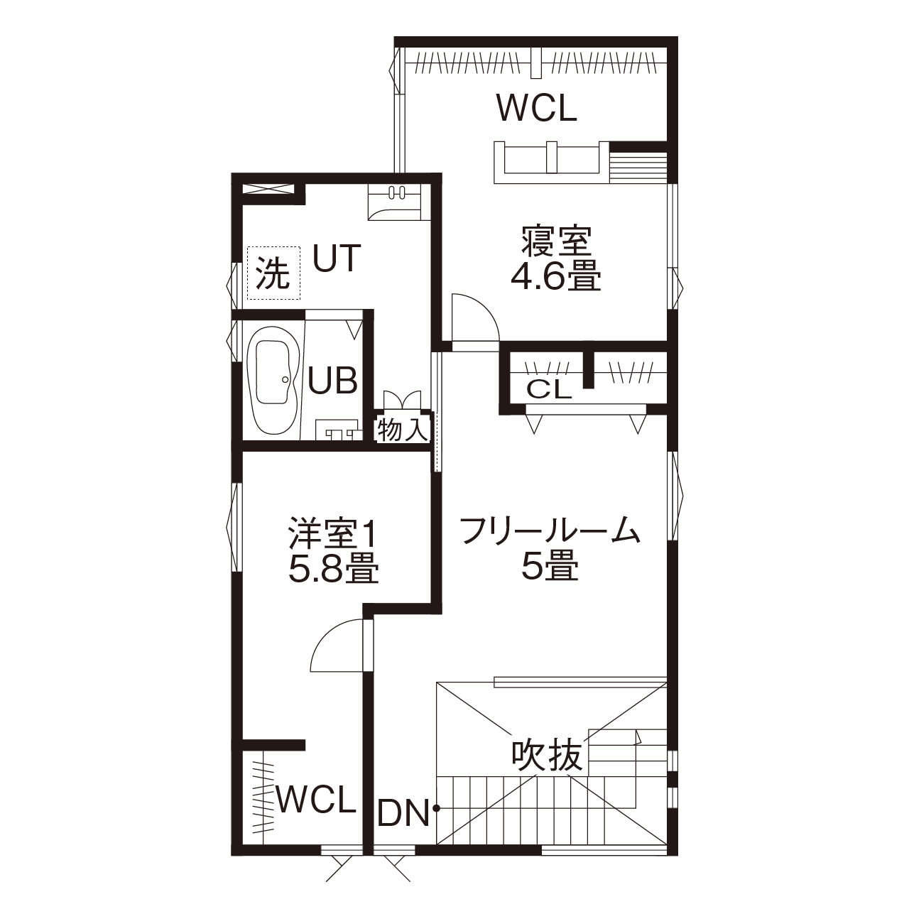 maida koumuten 【札幌市/３LDK/間取り/玄関土間/床暖房】スケルトン階段とボルダリング壁のある伸び伸び空間の間取り図（3LDK）2階