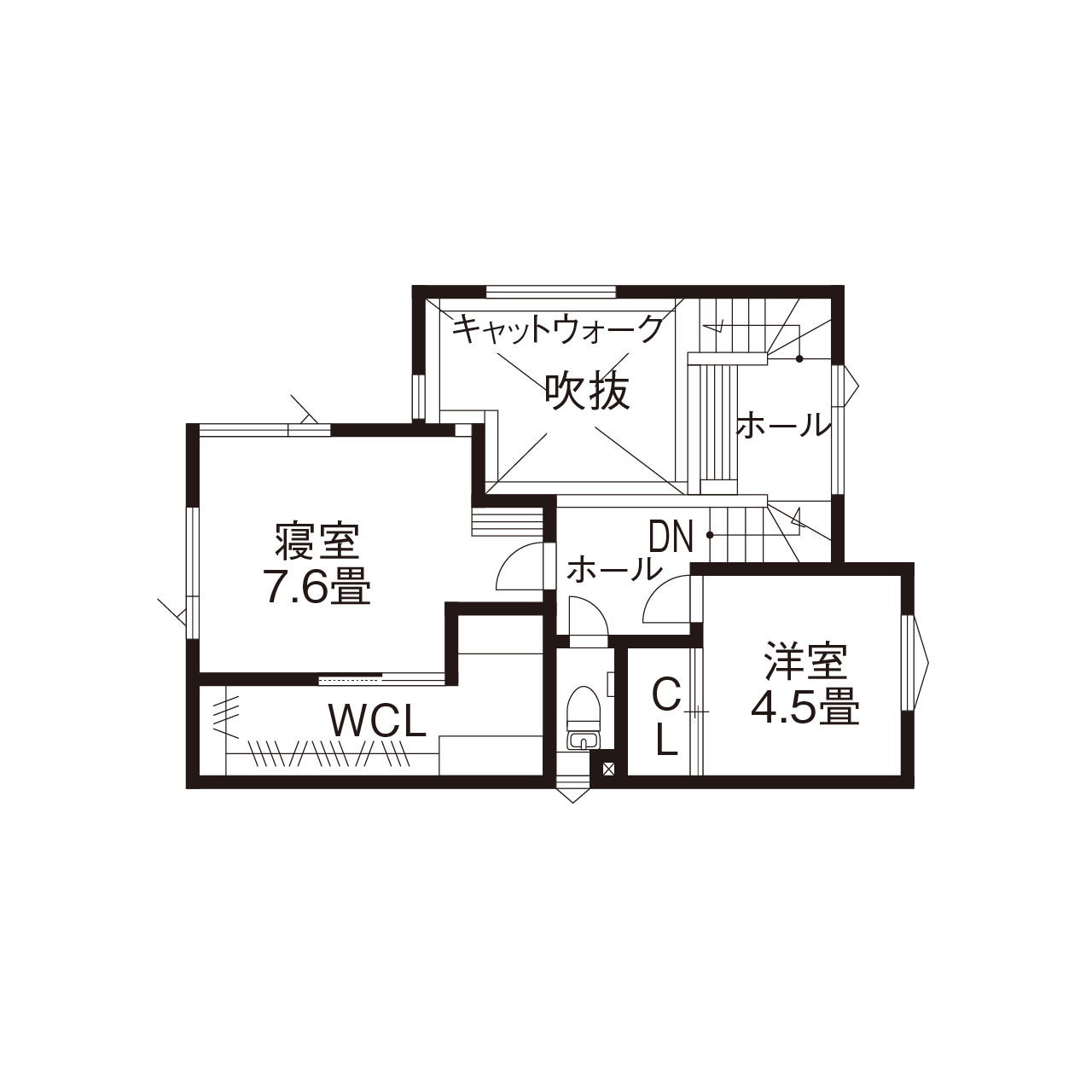 maida koumuten 【江別市/間取り/2LDK＋猫スペース3畳/吹抜け/床暖房】愛猫と暮らす吹抜けキャットウォークのある家の間取り図（2LDK＋猫スペース）2階