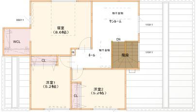 maida koumuten 【ビルトインガレージ/2000万円台/北広島市/４LDK/間取り】広々、趣味空間に没頭できる住まいの間取り図（4LDK）2階