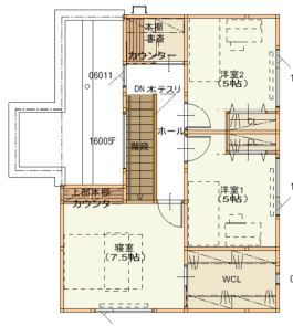 maida koumuten 【2000万円台/恵庭市/４LDK/間取り/土間】大工さんの造作がたくさん！デザイン住宅の間取り図（4LDK）２階