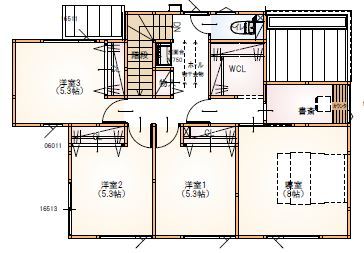 maida koumuten 【札幌市/間取り/二世帯住宅/3階建て】掘こたつ・造作家具・書斎と家族の要望を叶えた二世帯住宅の間取り図（5K以上）3階