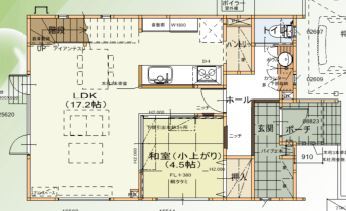 maida koumuten 【2000万円台/札幌市/４LDK/間取り】和室小上がりと鉄骨階段のデザイン住宅の間取り図（4LDK）１階