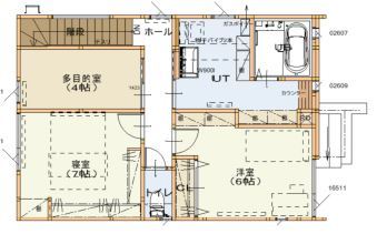 maida koumuten 【2000万円台/札幌市/４LDK/間取り】和室小上がりと鉄骨階段のデザイン住宅の間取り図（4LDK）２階