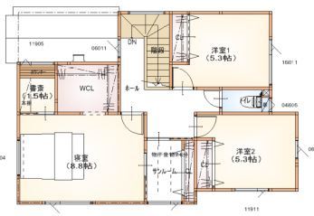 maida koumuten 【北広島市/４LDK/間取り/床暖房】大工さんの造作が詰まった家！の間取り図（4LDK）2階