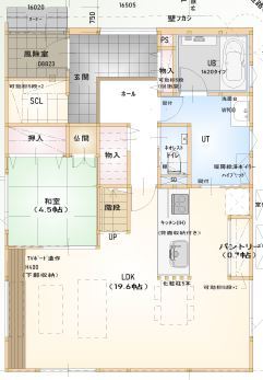 maida koumuten 【2000万円台/岩見沢市/４LDK/間取り】各部屋にゆとりのあるデザイン住宅の間取り図（4LDK）1階