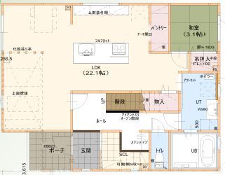 maida koumuten 【2000万円台/札幌市/間取り/ブルックリンテイスト】こだわりが随所に光るブルックリンテイストの家の間取り図（4LDK）1階