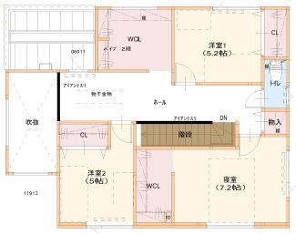 maida koumuten 【2000万円台/札幌市/間取り/ブルックリンテイスト】こだわりが随所に光るブルックリンテイストの家の間取り図（4LDK）2階