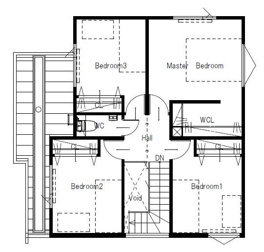 maida koumuten 【2000万円台/江別市/４LDK/間取り/ピン工法】オープンキッチンと開放的なリビングの床暖房の家の間取り図（4LDK）2階
