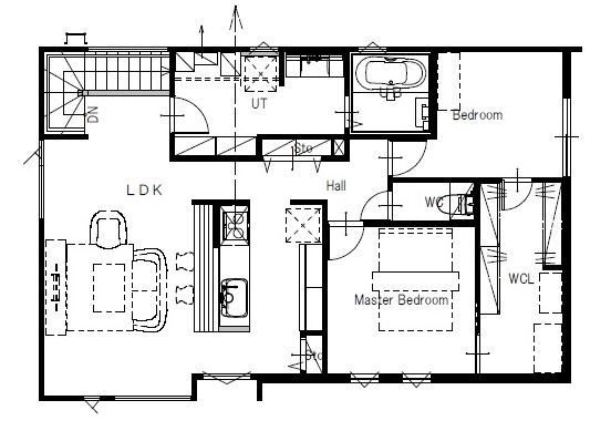 maida koumuten 【ビルトインガレージ/店舗併用住宅/カフェ風/３LDK間取り】和のエッセンスを散りばめた店舗併用住宅の間取り図（3LDK）2階