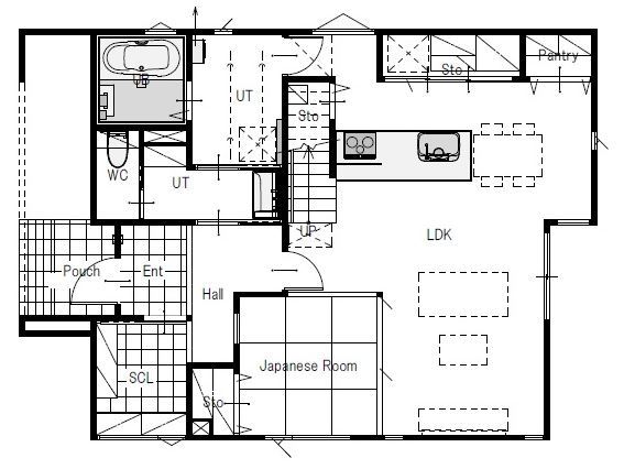 maida koumuten 【2000万円台/札幌市/床暖房/４LDK間取り】家事ラク動線とシンプルデザインを突き詰めた穏やかな住まいの間取り図（4LDK）1階