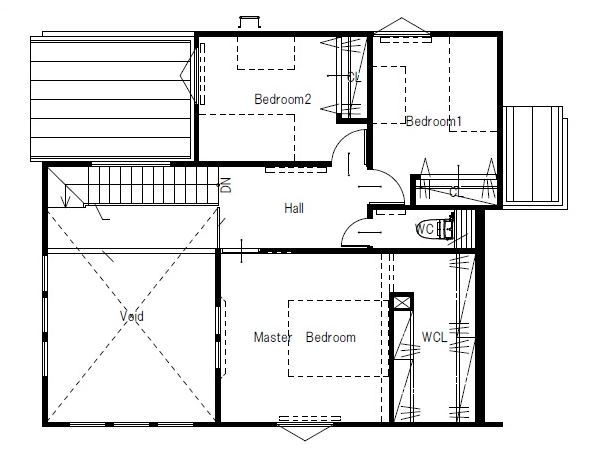 maida koumuten 【2000万円台/札幌市/床暖房/３LDK間取り】大きな窓とコンクリートテラスが特徴の開放的な住まいの間取り図（3LDK）2階