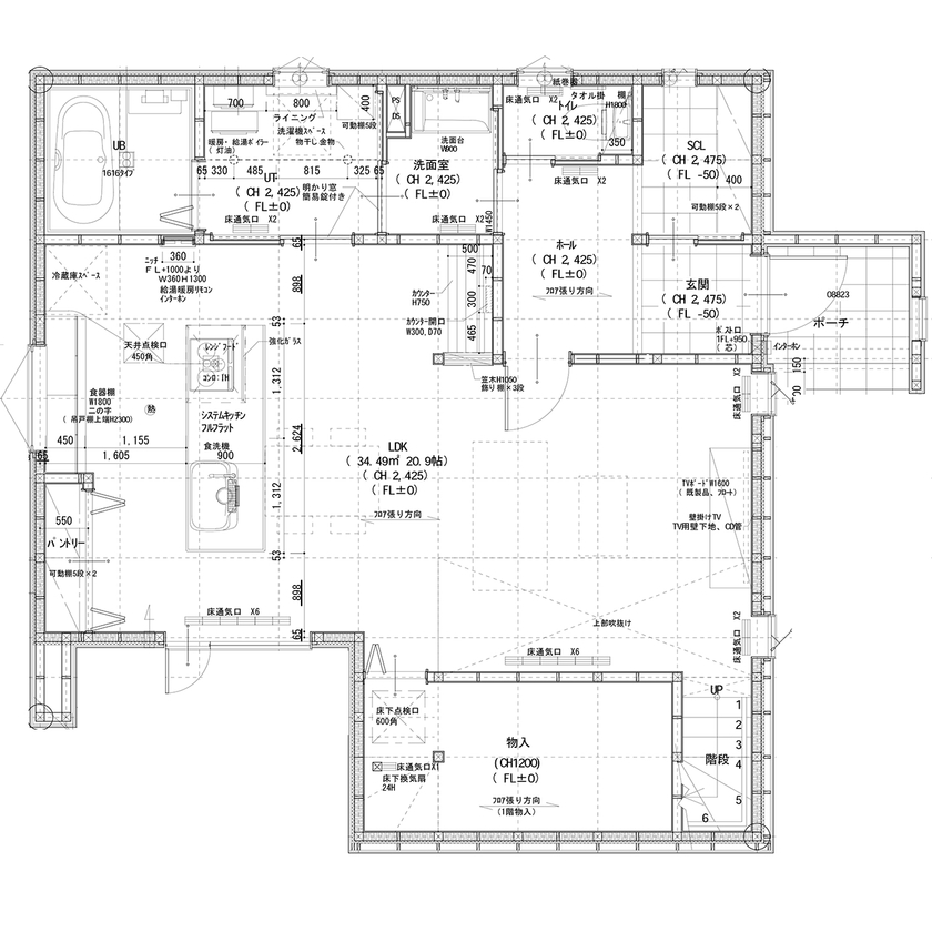 maida koumuten 【札幌市/2000万円台/４LDK間取り／スキップフロア】さりげなく個性が光る快適な家で理想の子育ての間取り図（4LDK）1階