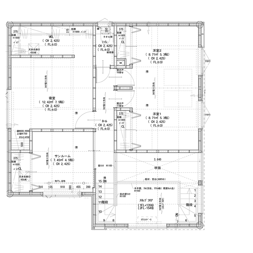 maida koumuten 【札幌市/2000万円台/４LDK間取り／スキップフロア】さりげなく個性が光る快適な家で理想の子育ての間取り図（4LDK）2階