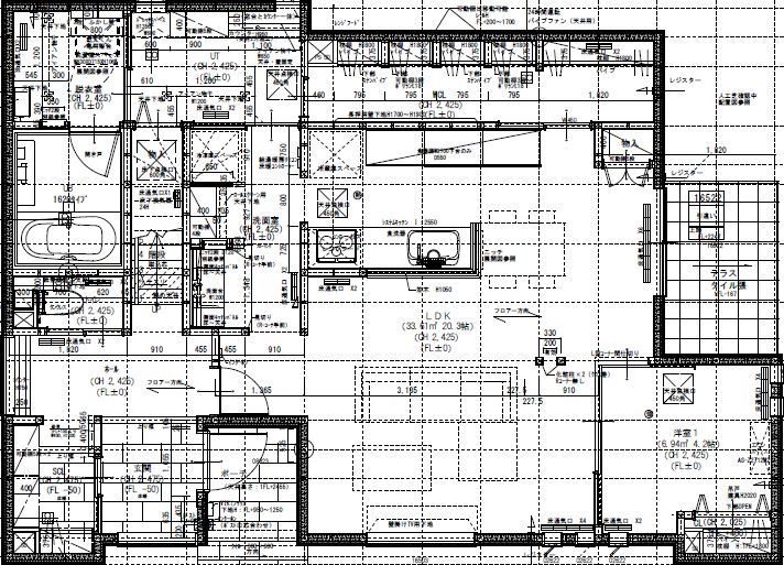 maida koumuten 【札幌市/2000万円台/４LDK間取り】リビングの二本柱が特徴的な白を基調とした温かみのある家の間取り図（4LDK）1階