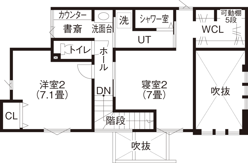 maida koumuten 【札幌市/ダクトレス全館空調/3000万円台】お洒落なアイランドキッチン。ホテルライクな寛ぎ感ある住まいの間取り図（4LDK）2階