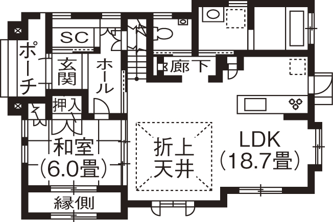 杜和建設 【2000～2500万円】細かい気配りとすぐれたセンス　来客も寛げる「もてなしの家」の間取り図（5LDK）1階