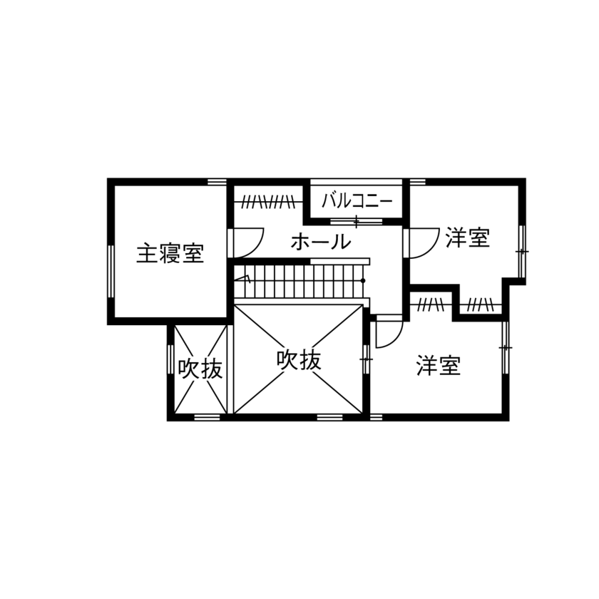 ひのき乃工房　ムクヤホーム 【2000万円台/20坪台/間取り/狭小/ウッドデッキ】高さ5.5mの吹き抜けの解放感と自然素材が心地よい注文住宅の間取り図（3LDK）2階