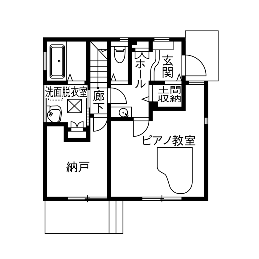 ひのき乃工房　ムクヤホーム 【2000万円台/20坪台/間取り/自然素材/音楽室】ピアノ教室のための注文住宅で、自分たちらしい暮らしを実現の間取り図（2LDK）1階