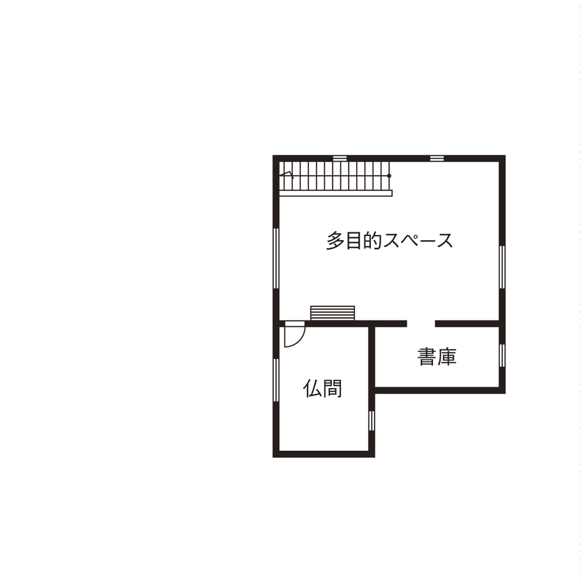 ひのき乃工房　ムクヤホーム 【土間／収納充実／間取図】土間とつながる開放的な間取りも高い断熱性能と自然素材で快適！の間取り図（2LDK＋書庫+納戸+WIC）２階