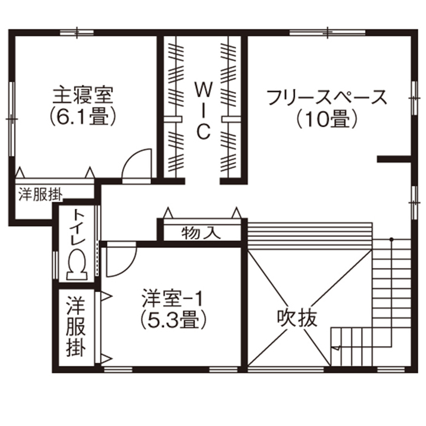 アサヒアレックス 【2320万円｜33.6坪】２階フリースペースからの景色がお気に入り。自然の光や風を楽しめる住まいの間取り図（2LDK）2階